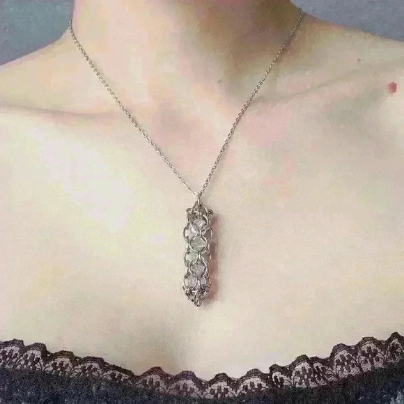 Fairy whimsical crystal  beads in handmade chainmaille silver chain necklace - Picture 2 of 9